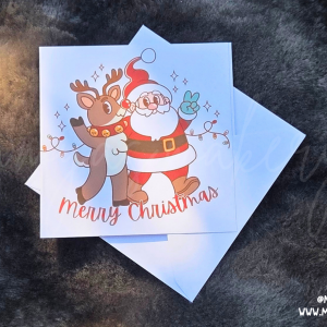 Retro "Merry Christmas" Santa & Reindeer Card