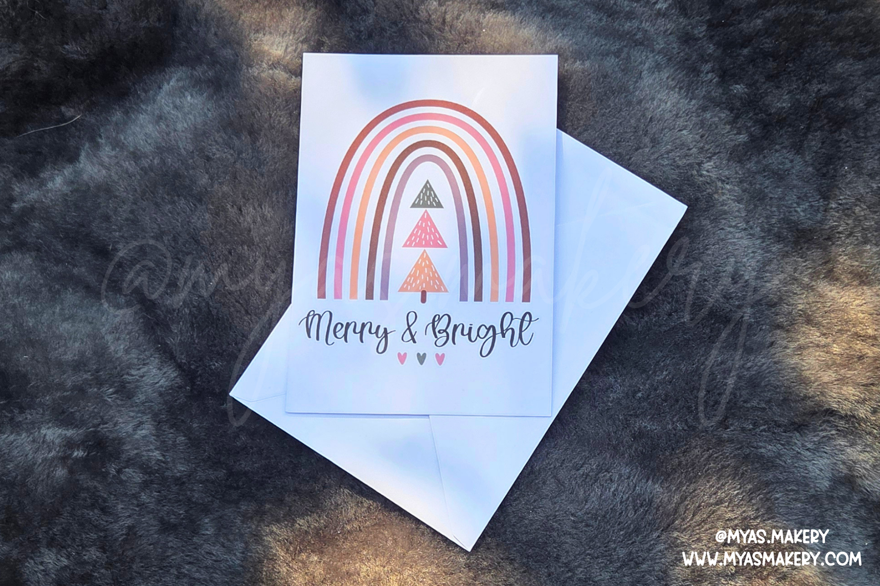 "Merry & Bright" Boho Rainbow Christmas Card