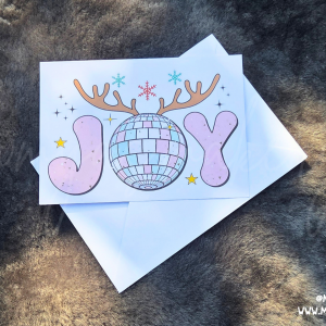 "Joy" Pink Wreath Christmas Card